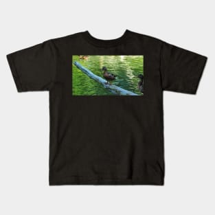 Mallard Duck Standing Ontop Of A Log Kids T-Shirt